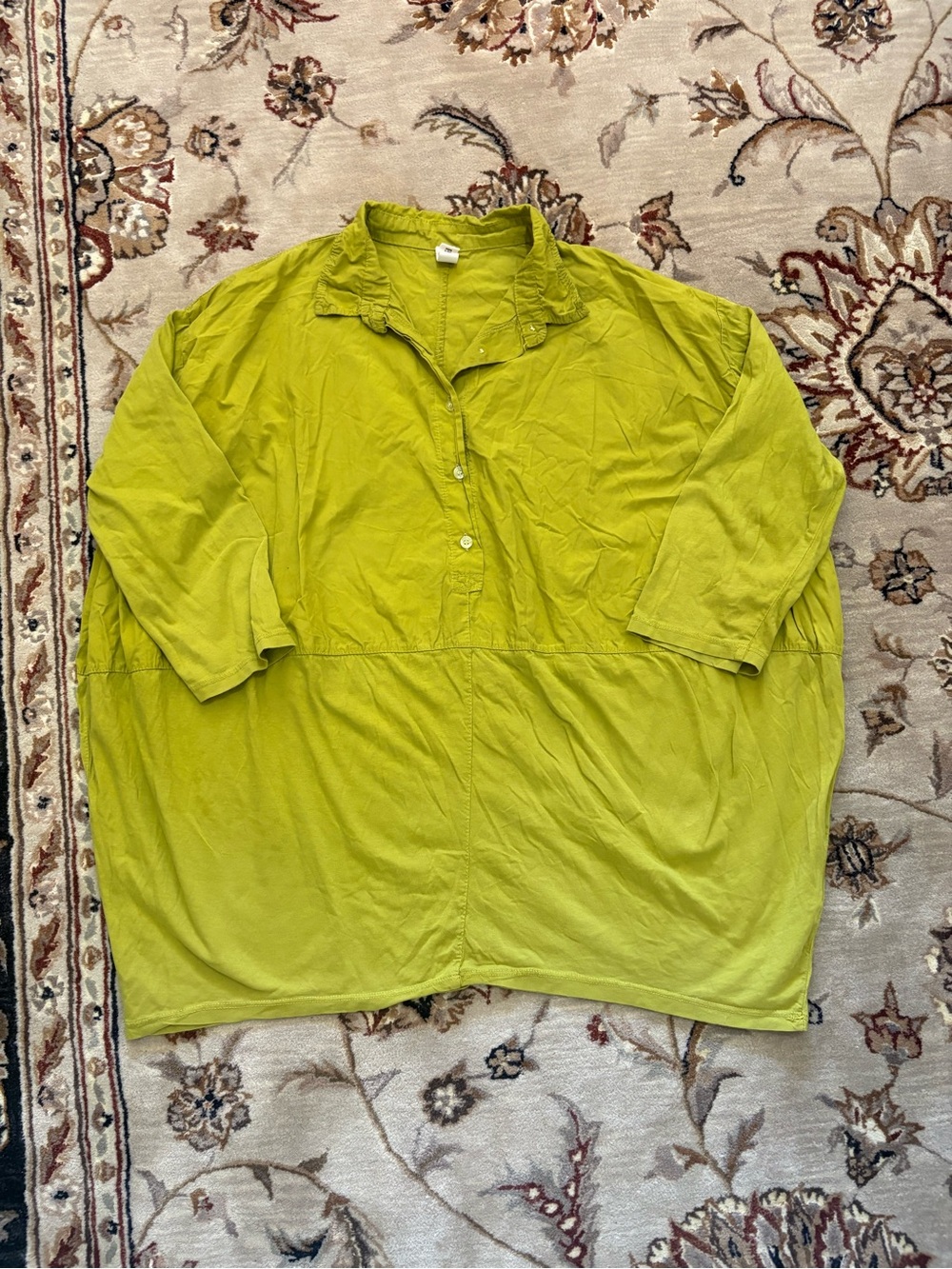 Relaxed Lime-Green Button-Down Tunic Top 100% cotton made in Italy 🇮🇹